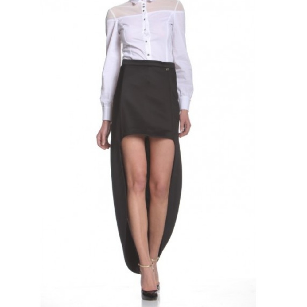 MANGANO Black Neoprene Exaggerated High Low Skirt NWT Italian Made